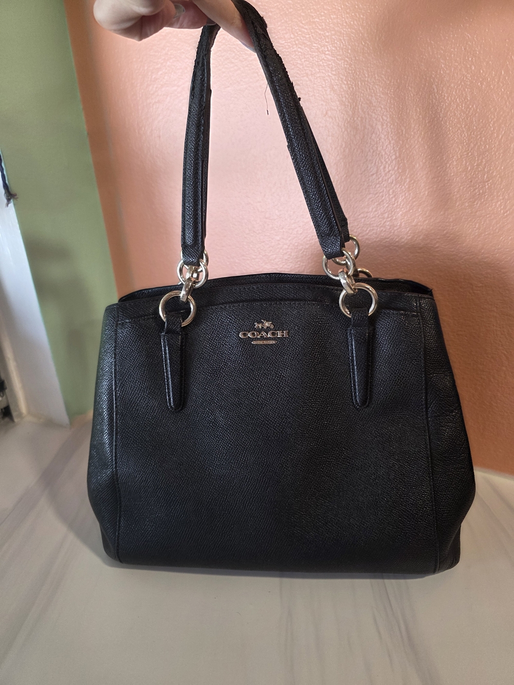 Coach Christie Carryall Handbag Black Pebbled Leather Shoulder Bag As Is - Picture 3 of 13
